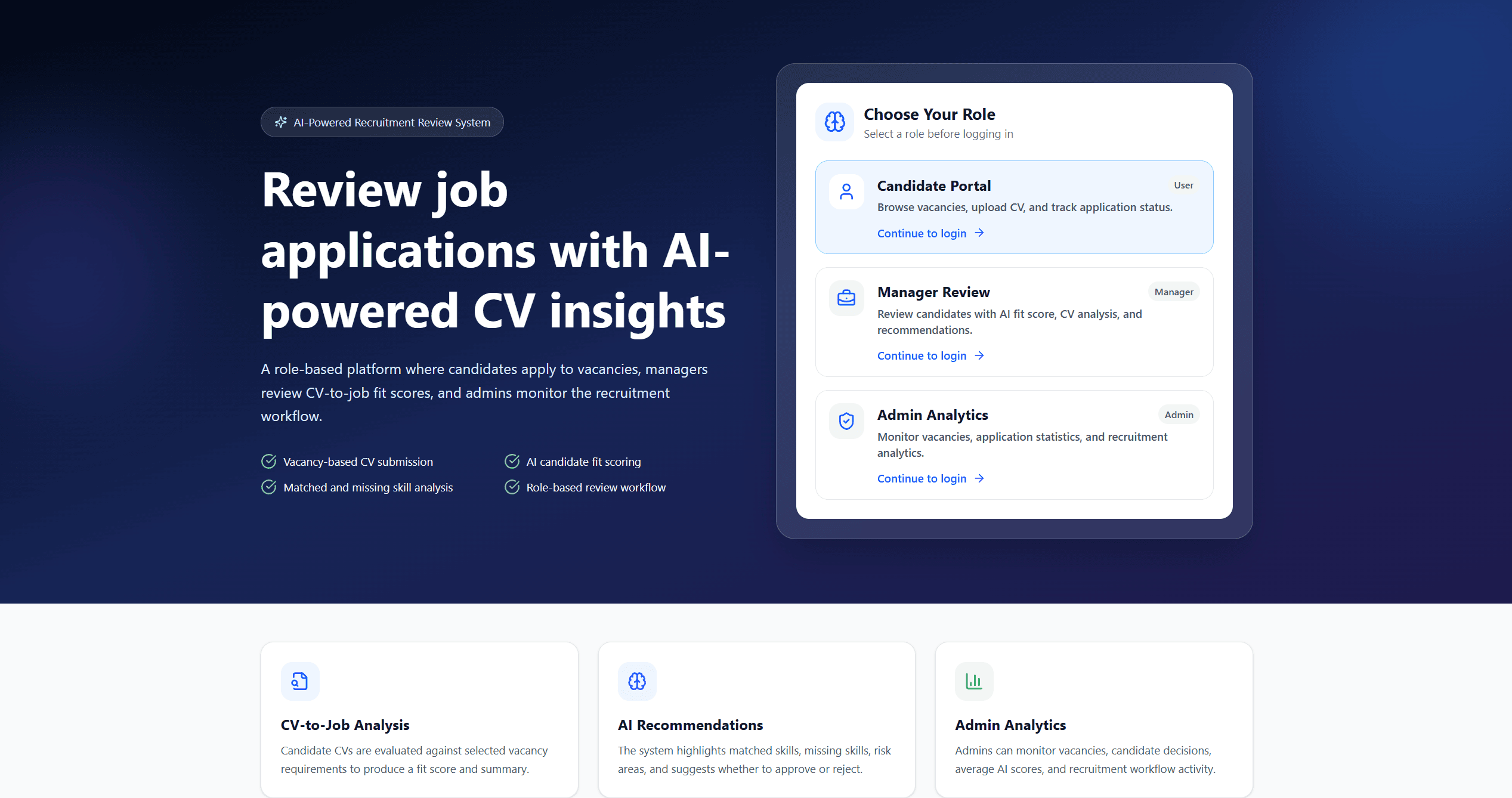 AI Smart Application System recruitment dashboard