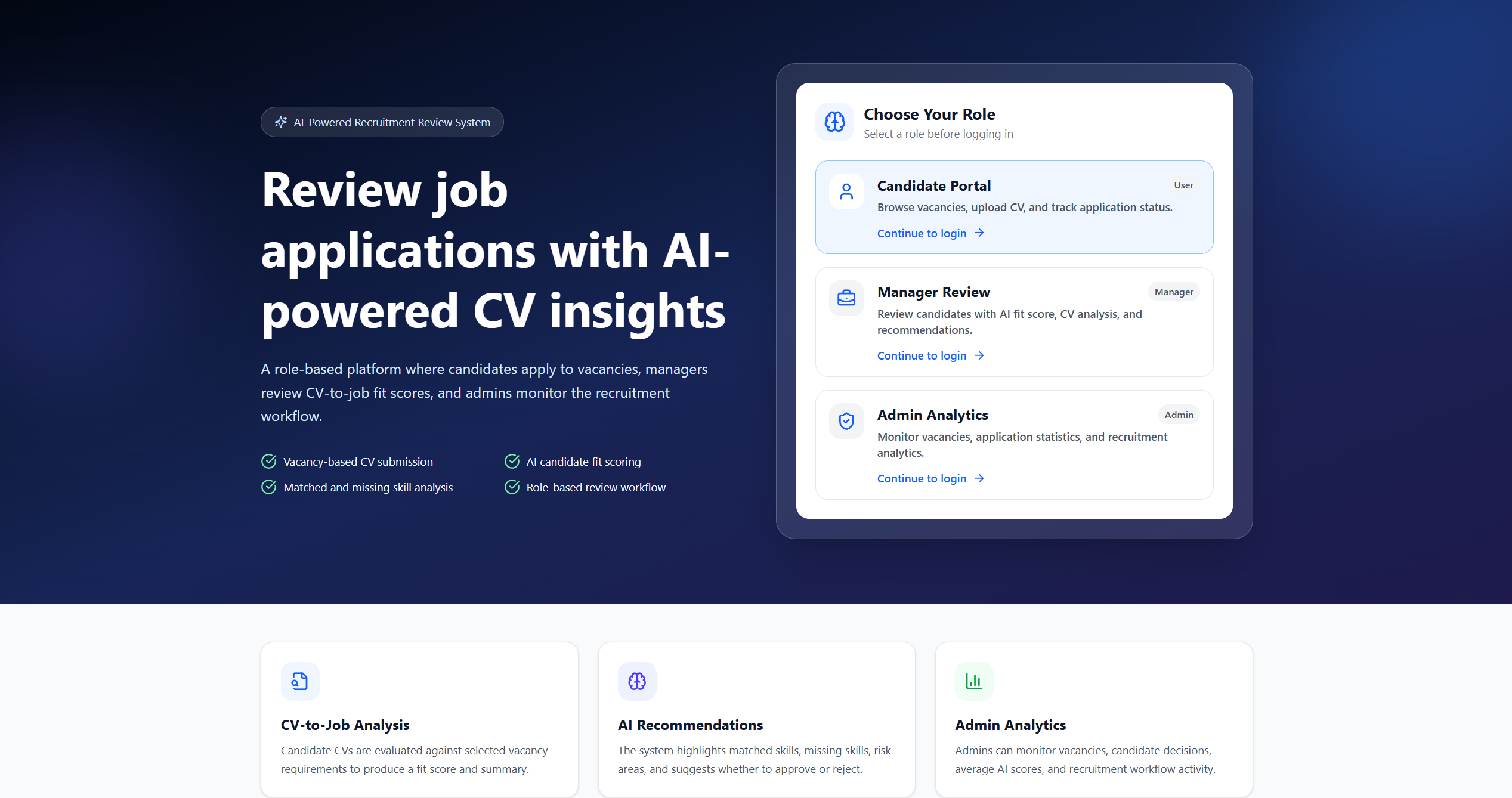 AI Smart Application System recruitment dashboard