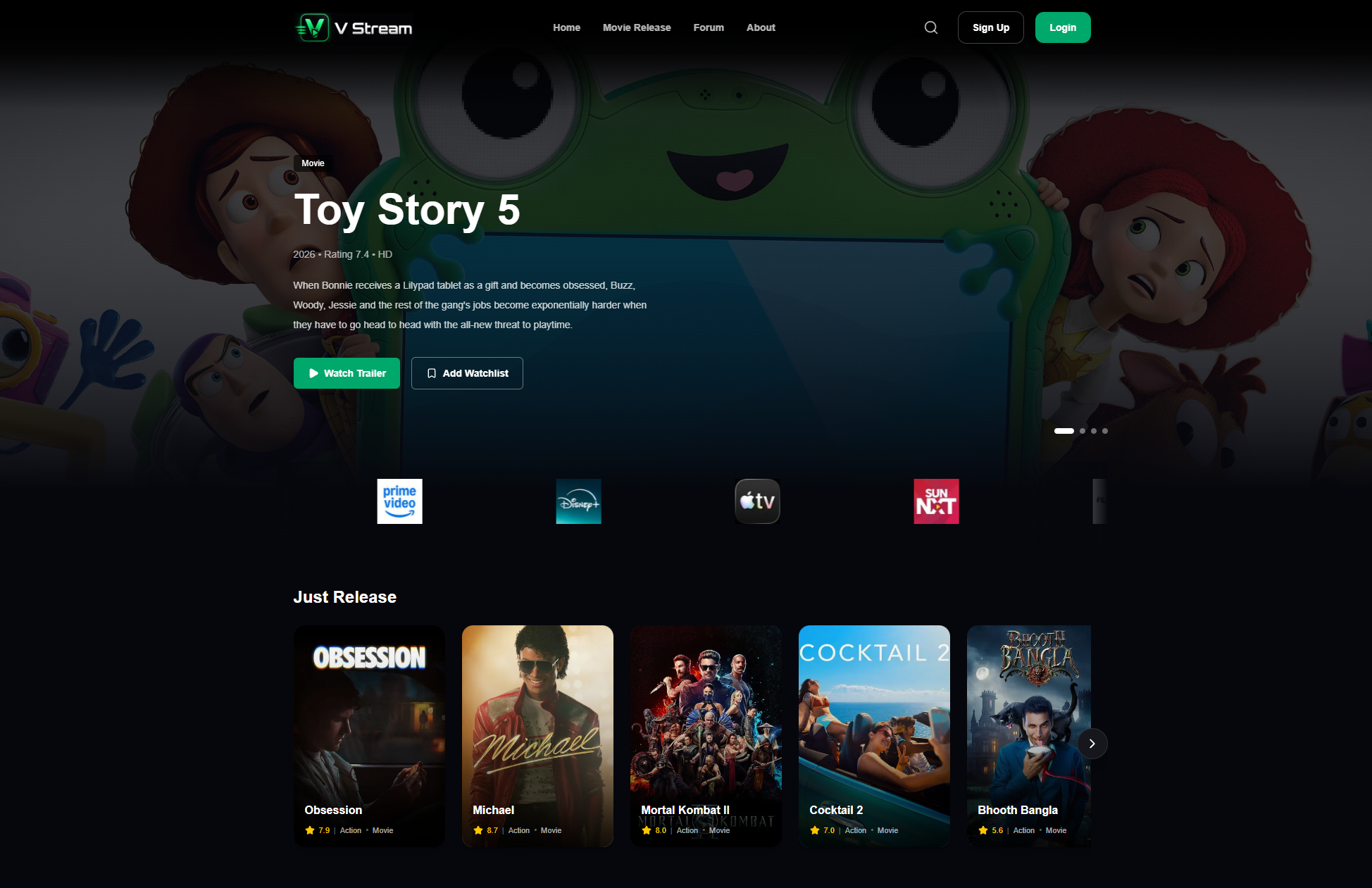V Stream movie and television streaming platform